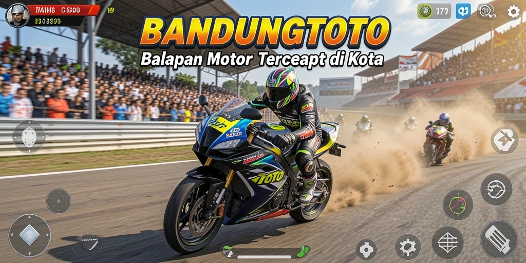 Screenshot gameplay BANDUNGTOTO yang menampilkan balapan motor mendebarkan.