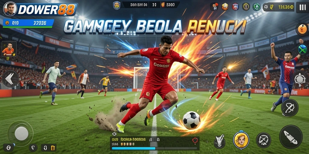 Tampilan gameplay DOWER88 yang mendebarkan dengan aksi sepak bola yang seru.