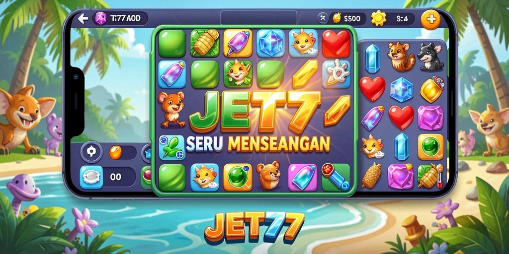 Tampilan gameplay JET77 yang memukau dengan warna-warni cerah.