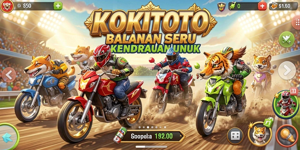 Screenshot gameplay KOKITOTO menampilkan balapan yang mendebarkan dan visual yang memukau.