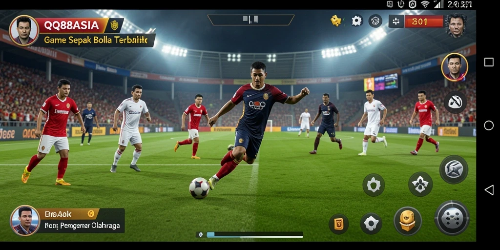 Tampilan gameplay QQ88ASIA menghadirkan aksi sepak bola yang seru.