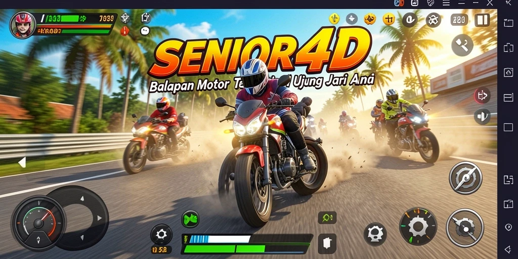 Tampilan aksi balapan motor yang penuh adrenalin dalam SENIOR4D.