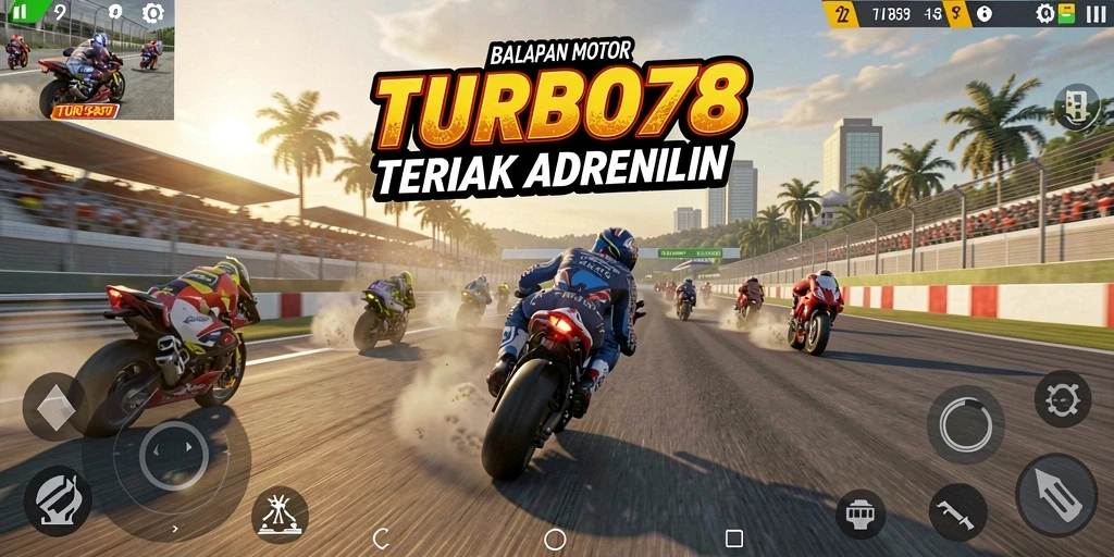Gameplay balapan motor yang mendebarkan di TURBO78.